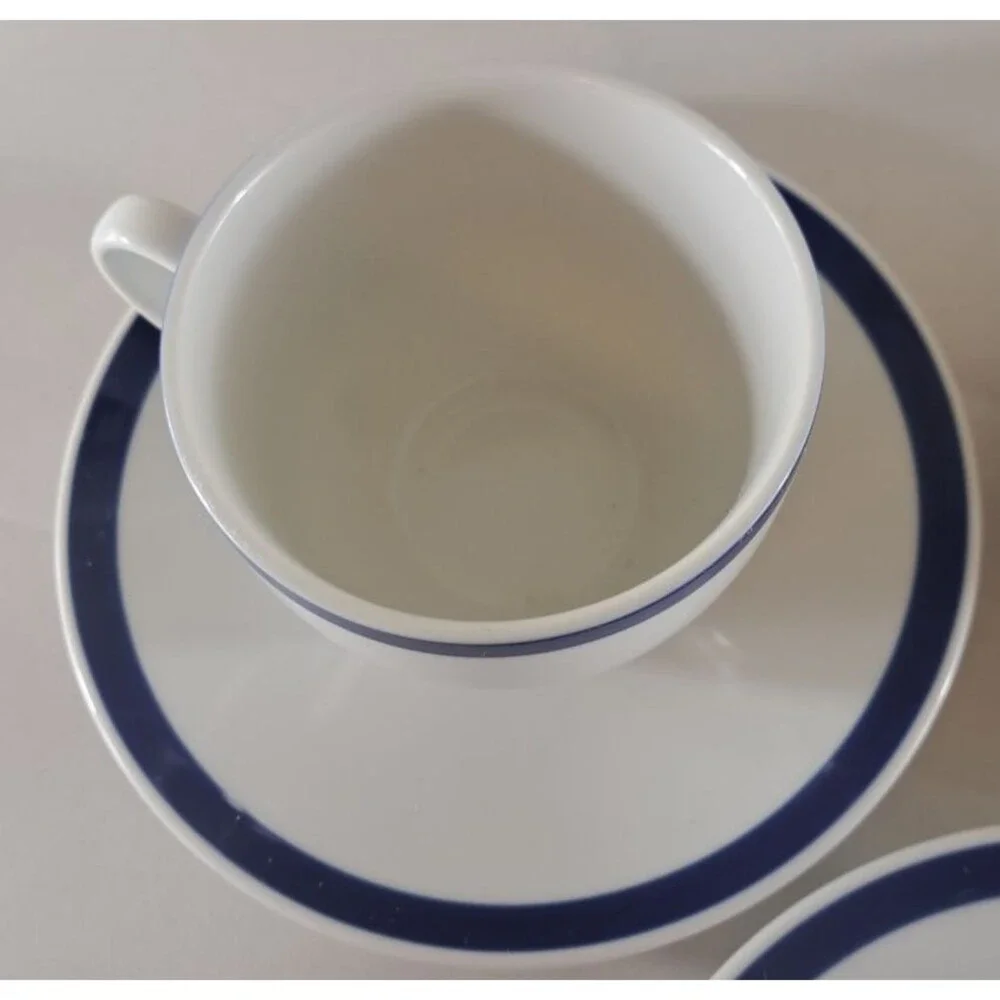 Williams Sonoma Brasserie Blue Tea Coffee Cups & Saucers Set of 6 Japan